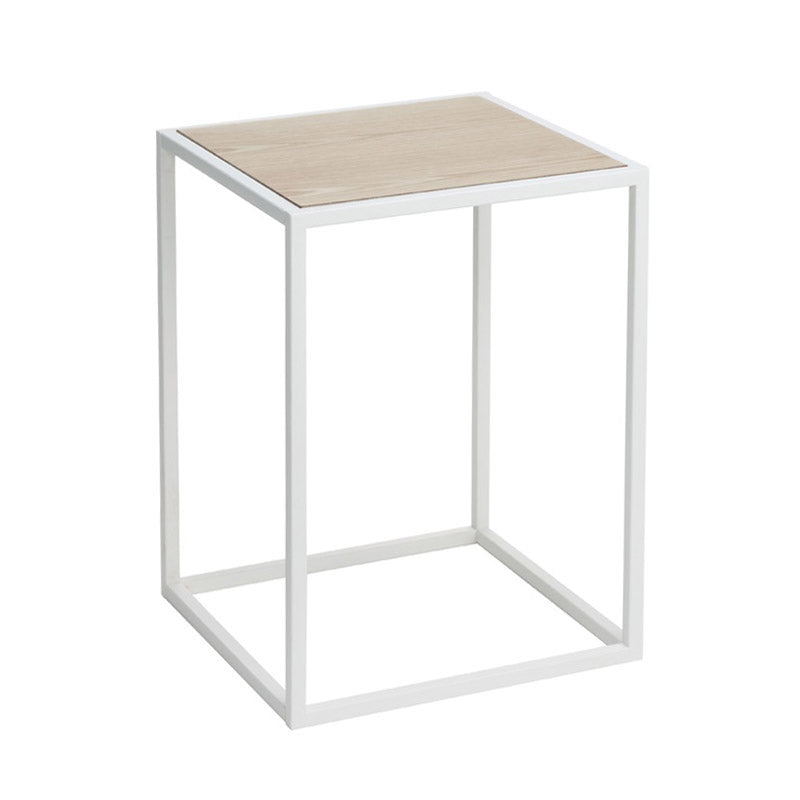 Mesa adicional cuadrada metal blanco y madera fresno Yamazaki